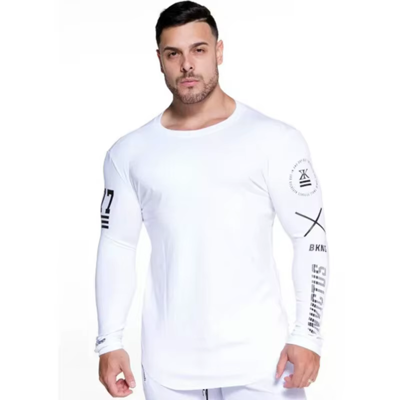 Nouveau T-shirt à manches longues automne gymnases marque vêtements coton Joggres musculation exerci