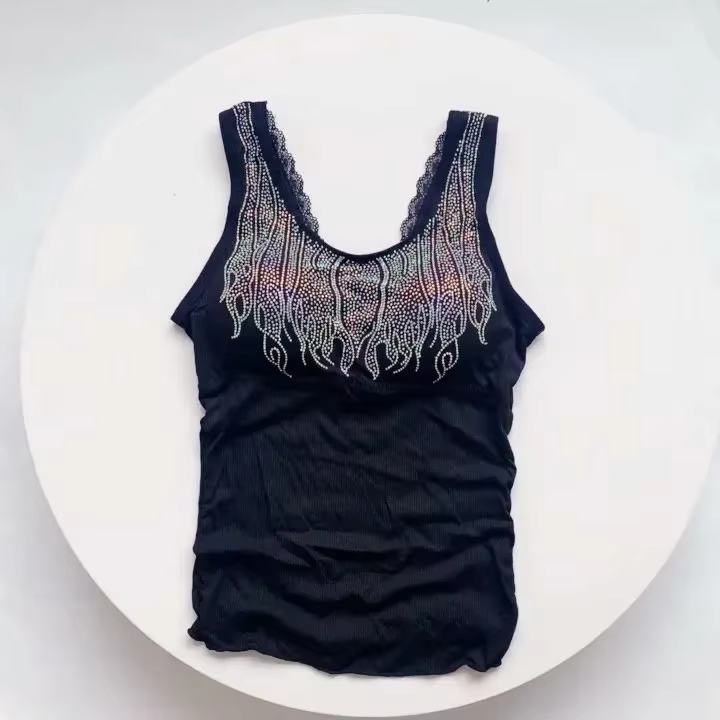 Débardeur rembourré sans manches pour femme, bling-bling, pierres précieuses, bling-bling, top sexy