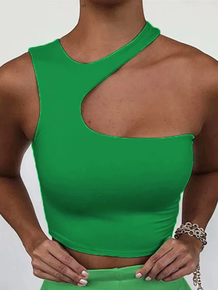 Débardeur court Sexy pour femmes, épaules dénudées, couleur unie, slim, Sport, court, débardeur irré