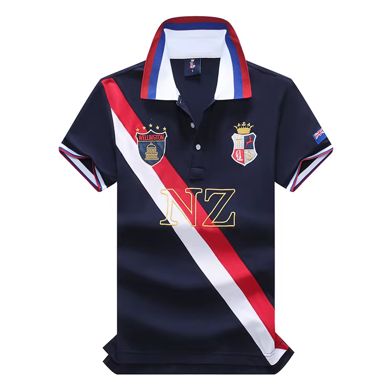 Polo à Manches Courtes pour Homme, Nouvelle-Zélande, Revers, Col Polo, T-shirt Loisirs, Coton Brodé