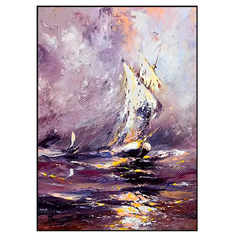 Peinture abstraite sur toile d'un bateau à voile sur la mer, art mural pour salon, chambre à coucher