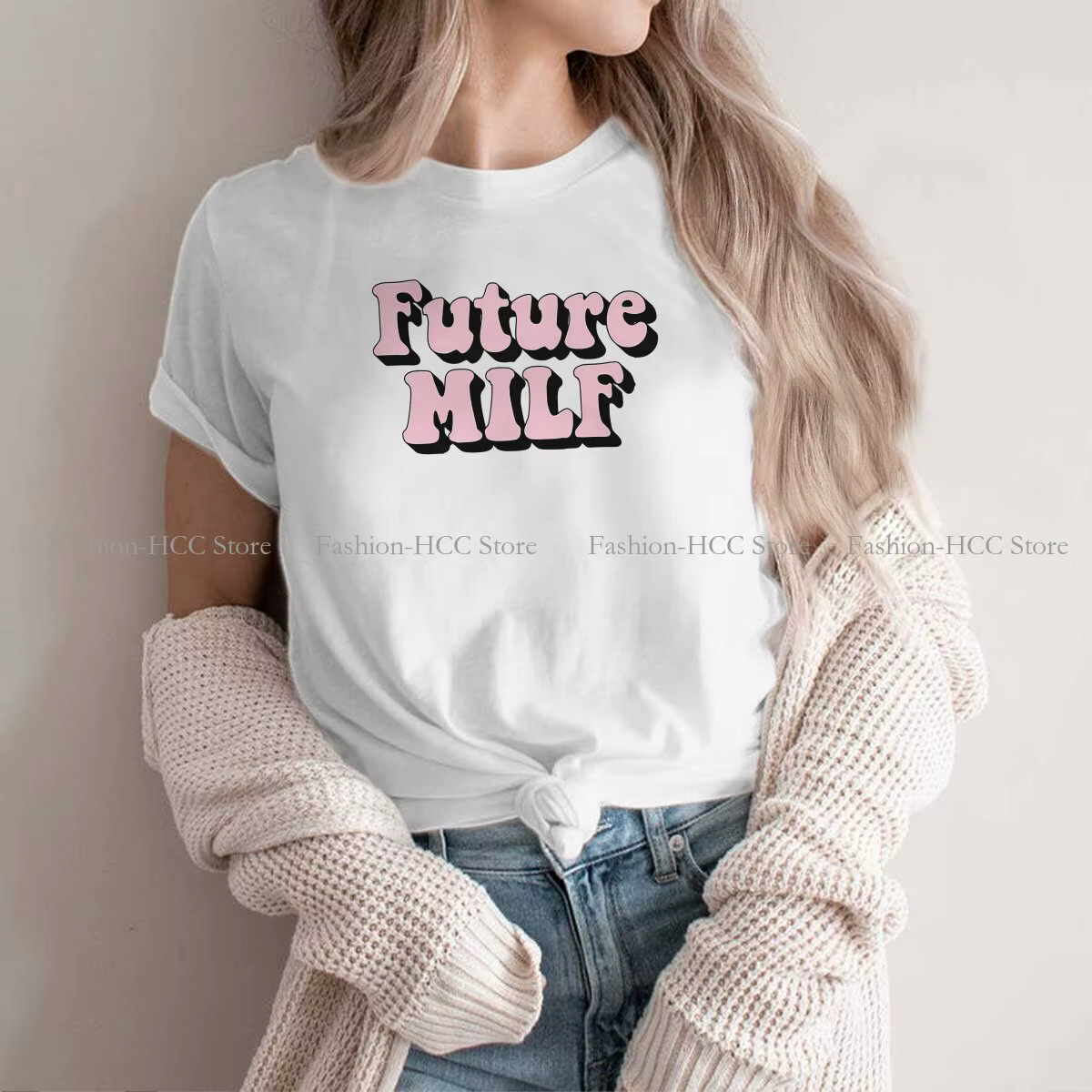 T-shirt en polyester imprimé Future Milf pour femme, streetwear décontracté cool