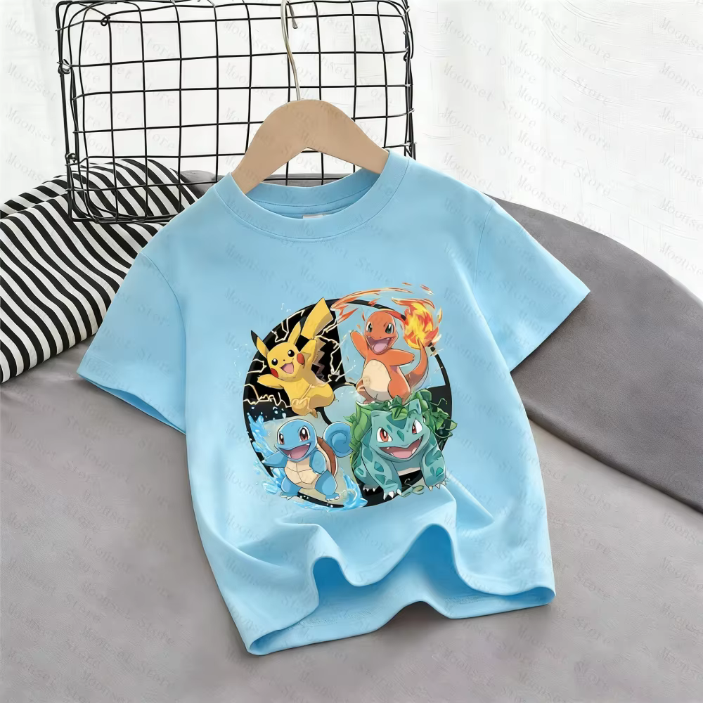 T-shirt Pokemon pour enfants, Pikachu Charmander Squirtle Bulbasaur, t-shirt graphique pour garçons