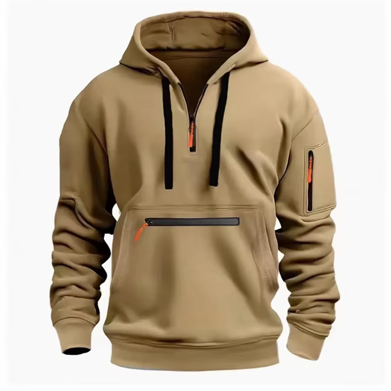 Sweat-shirt à capuche demi-zip pour hommes, Style de vêtements de travail en plein air, Design multi