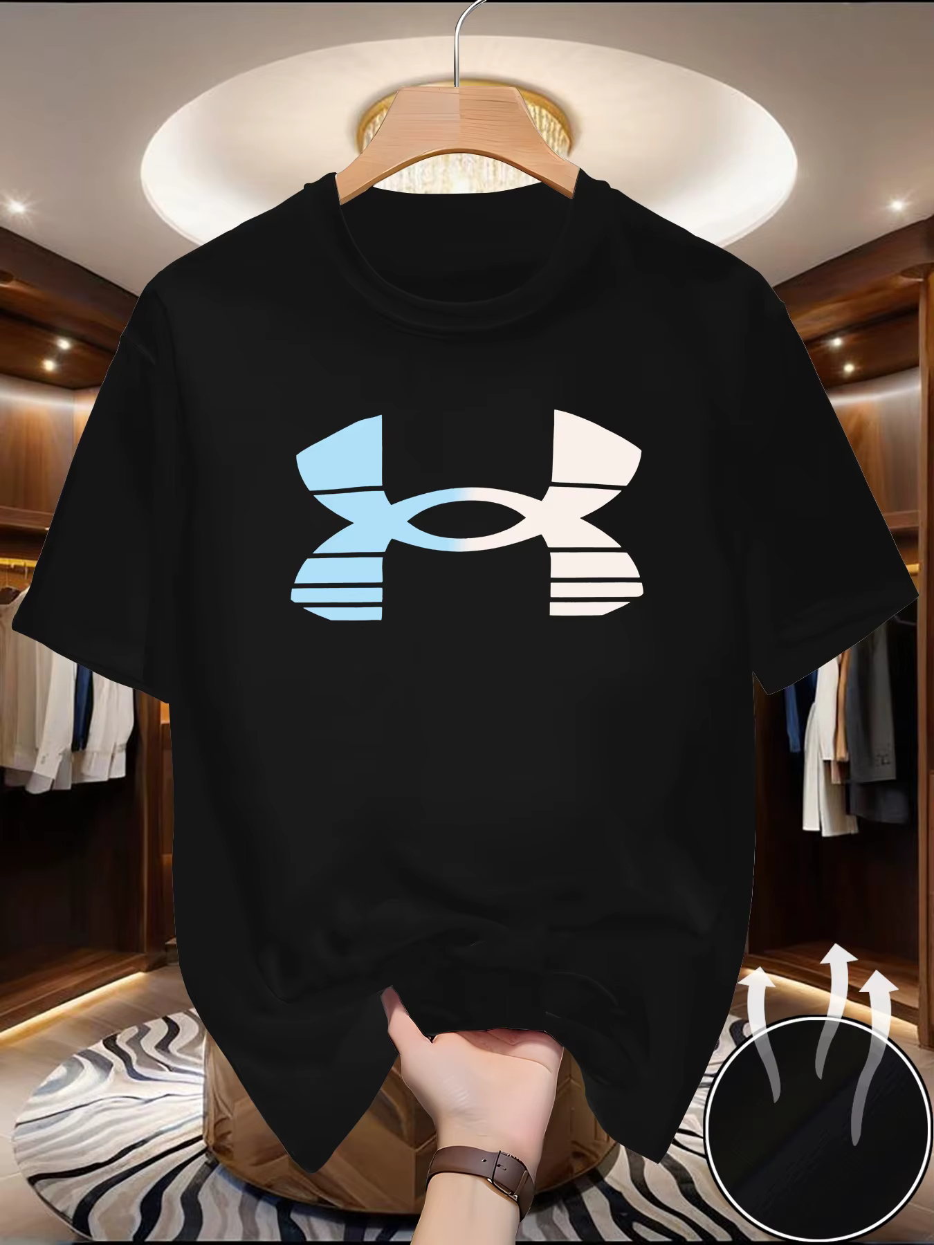 T-shirt d'été pour homme à séchage rapide en maille, motif imprimé tendance, col rond, manches court