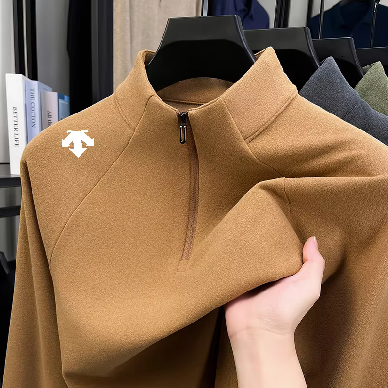 T-shirt à manches longues pour homme, nouveau design, col montant à demi-zip, imprimé, tendance prin