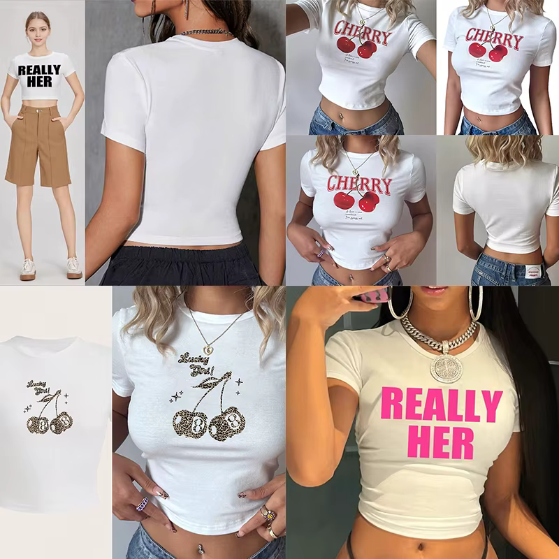 T-shirts Streetwear 2026 Lavés Effet Vintage Hip Hop Rétro Punk pour Femme – Hauts en Coton à Manche