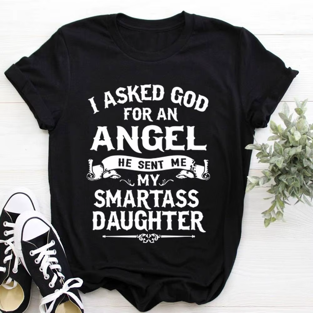 T-shirt manches courtes col rond femme, ample, ma fille est un ange, imprimé