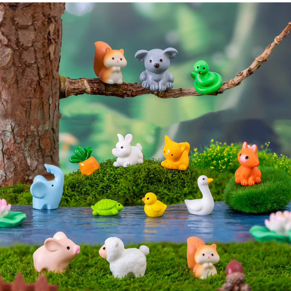 17 types de figurines décoratives d'animaux mignons, mini-zoo, accessoires DIY, mini-canards, décora
