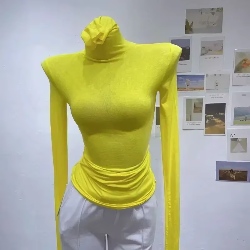 Gros Sexy Base Slim t-shirts tas col femmes automne haute résistance haut serré à manches longues co