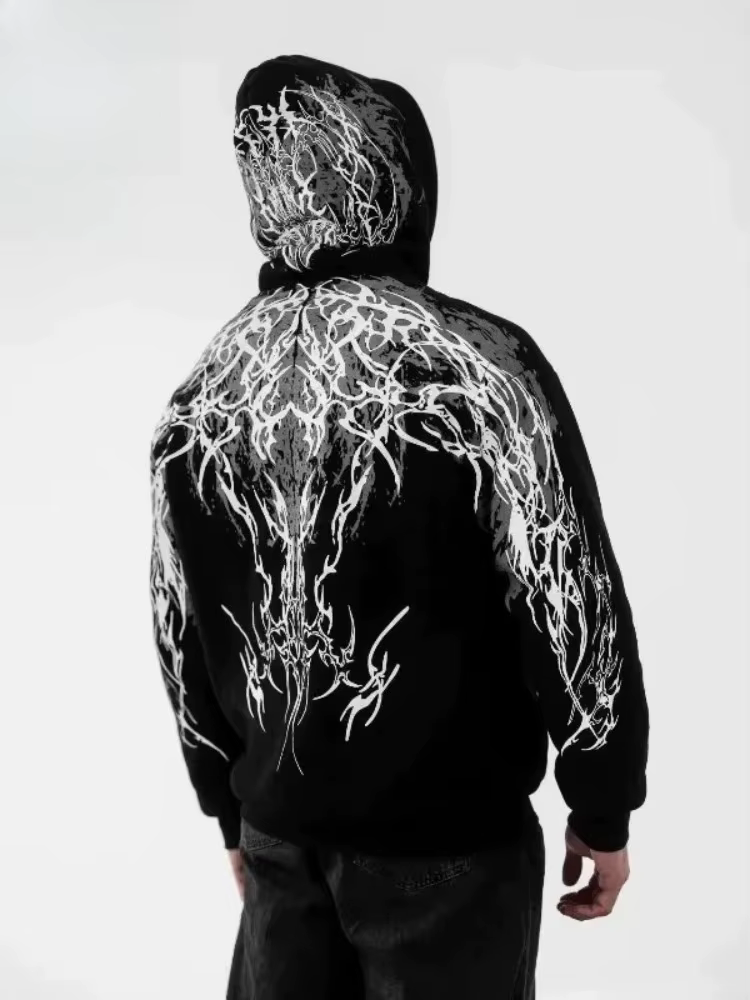 Sweat à capuche unisexe, style streetwear sombre, imprimé graphique épée magique lumineuse, coupe am