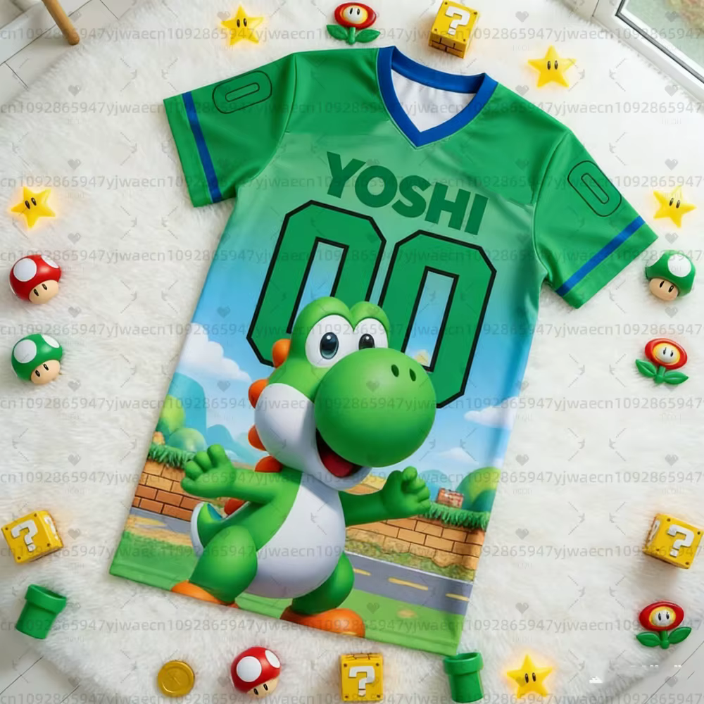 Nouveau T-shirt imprimé 3D Super Mario 2026 à col en V, T-shirt graphique décontracté à manches cour