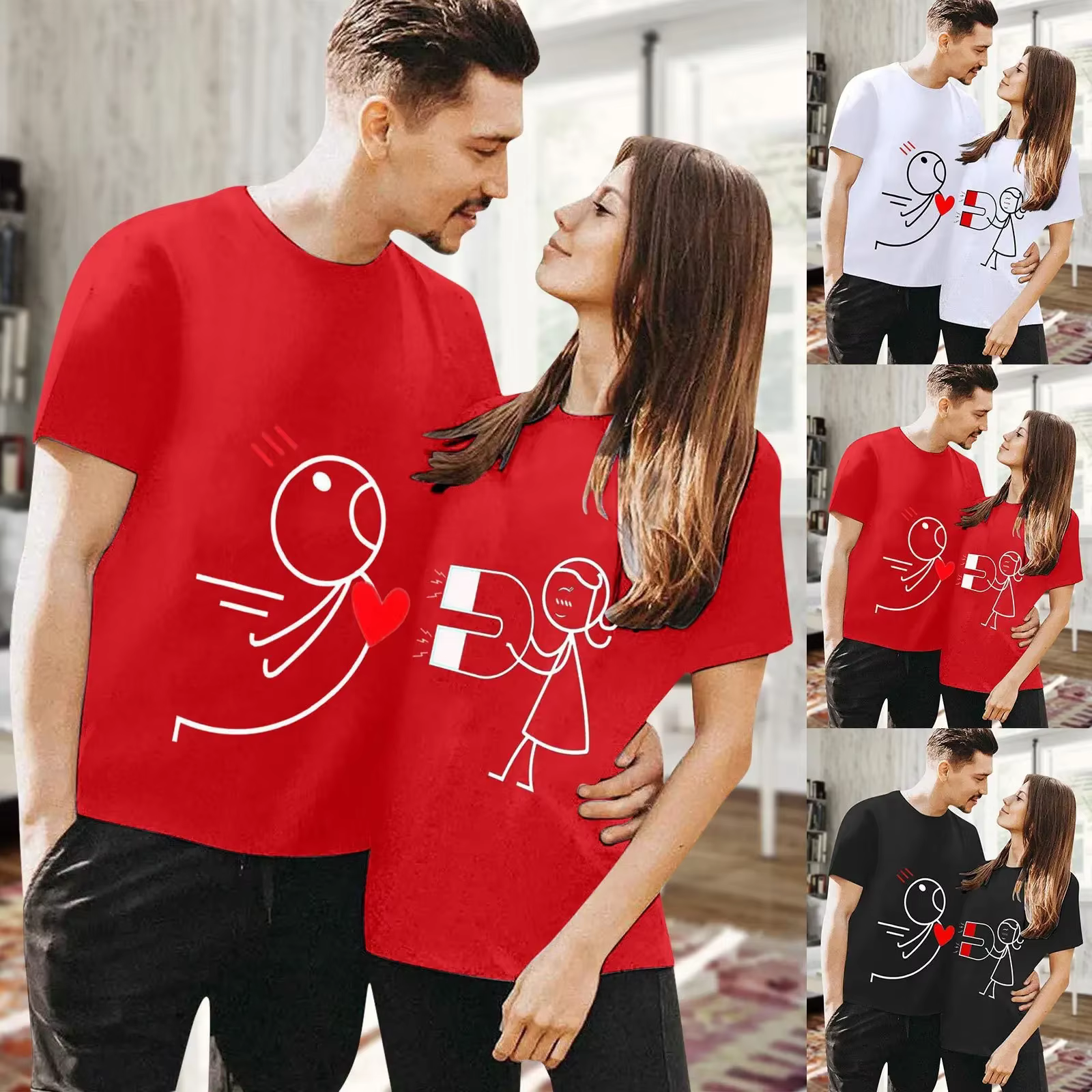 T-shirt du Jour de Léon pour Homme et Femme, Tenue de Couple, Impression de Figurines, Européen et A