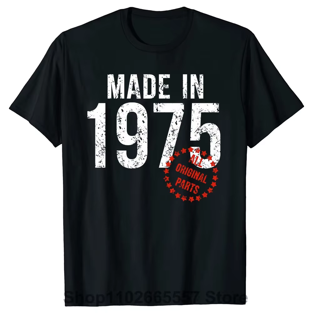 T-shirt manches courtes homme, streetwear, estival et humoristique, fait en 1975, avec toutes les pi
