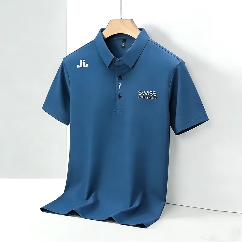 Chemise polo respirante pour homme, couleur unie, logo brodé, manches courtes, décontractée, sportiv