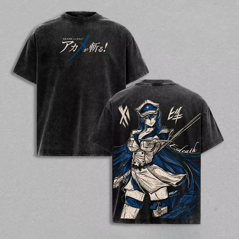 T-shirt graphique Akame Ga Kill Esdeath pour hommes et femmes, vêtements en coton lavé, t-shirt déco