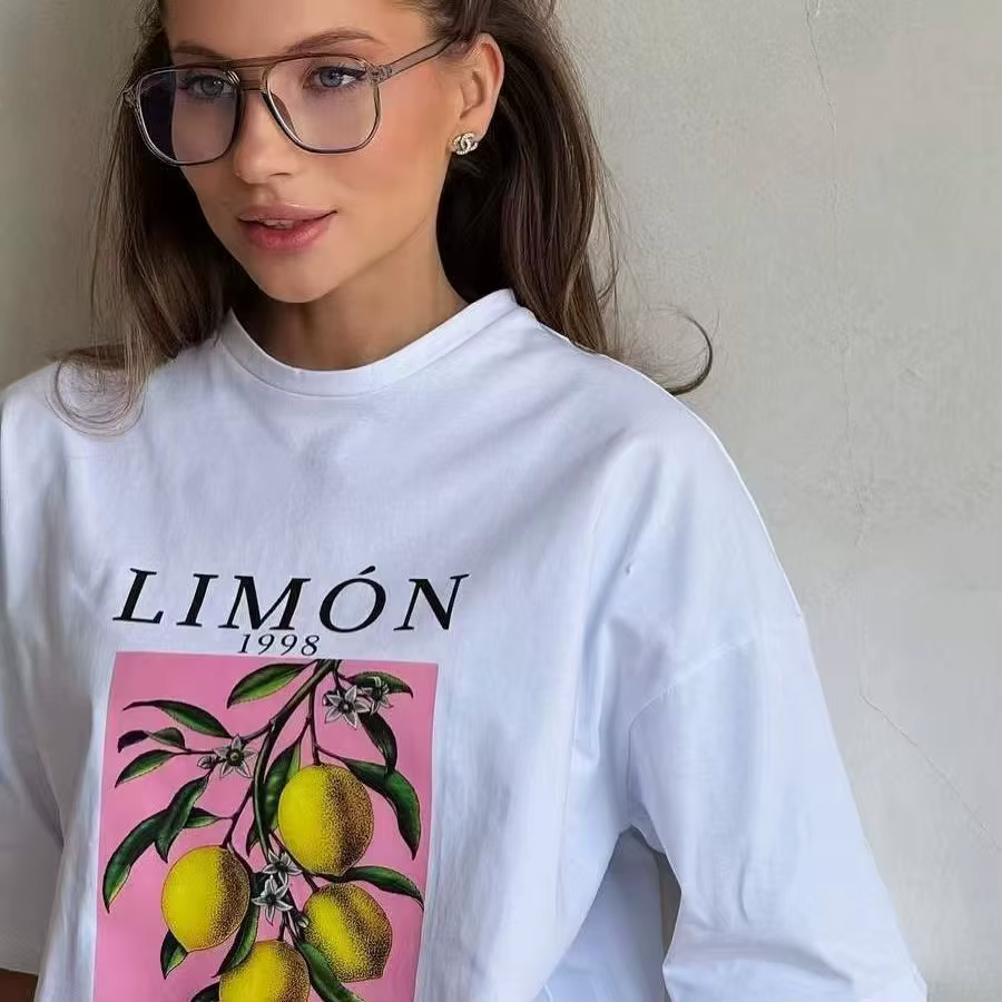T-shirts imprimés fruits citron 100% coton femmes hauts graphiques vintage esthétique botanique stre