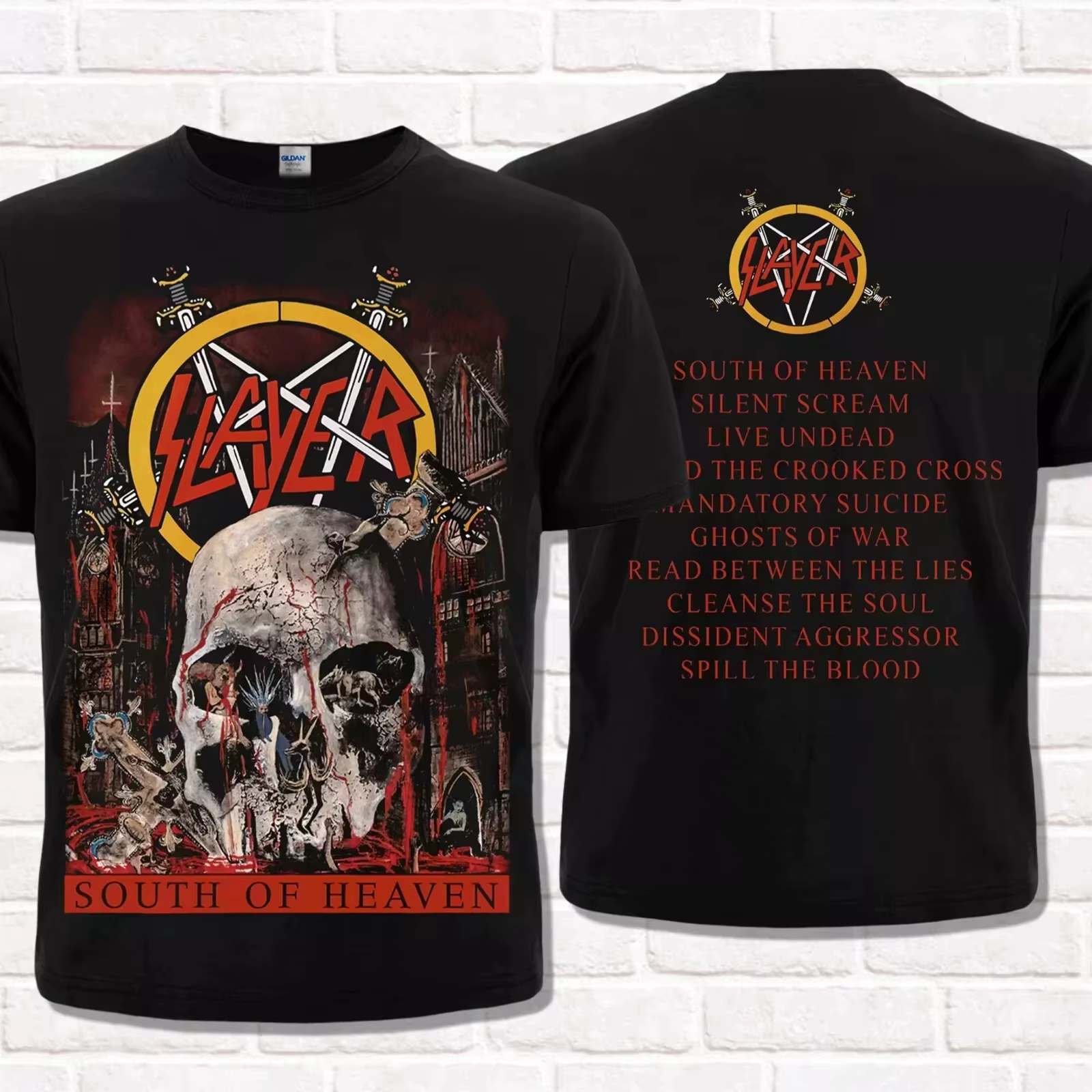 T-shirt Slayer Black 2026 South of Heaven 1988 Thrash Metal Heavy Metal Unisexe en Coton à Manches C