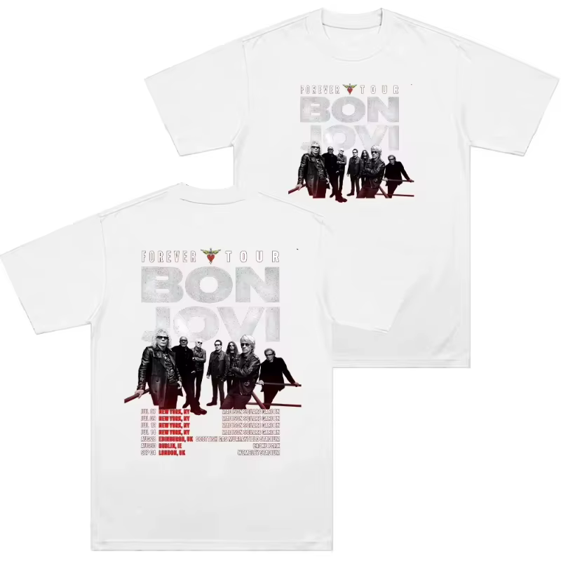T-shirts Bon Jovi Forever Tour pour hommes, T-shirt rond unisexe en coton à manches courtes, idée ca