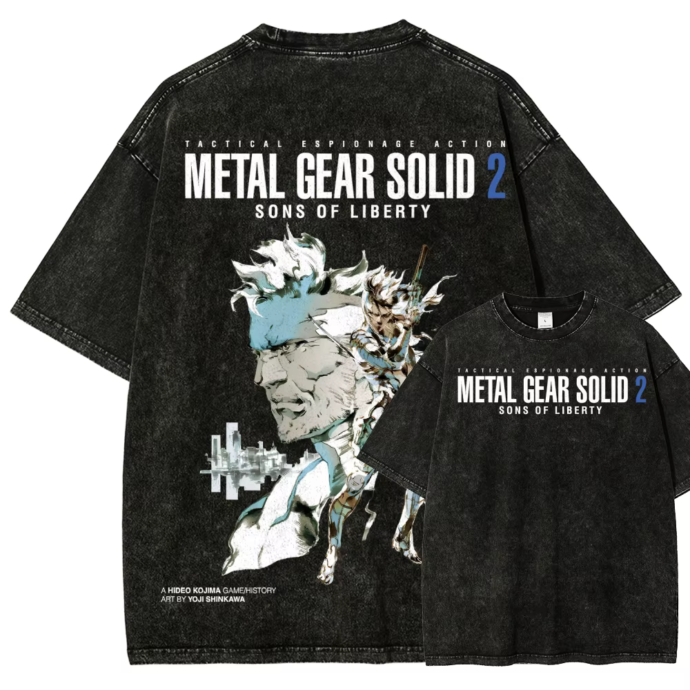 T-shirt délavé surdimensionné unisexe pour couples, style anime, inspiré du jeu Metal Gear Solid V T