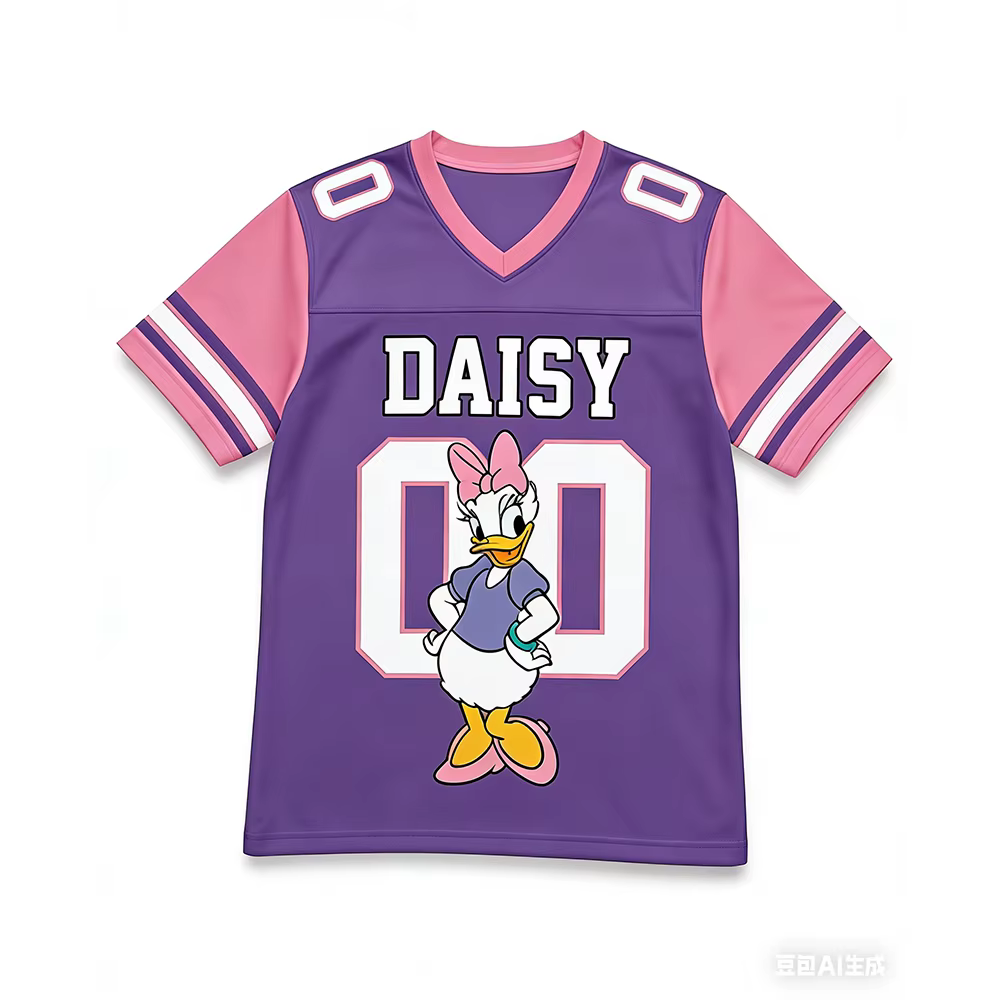 T-shirt de famille Disney pour hommes et femmes, vêtements de sport à col en v, amples, décontractés