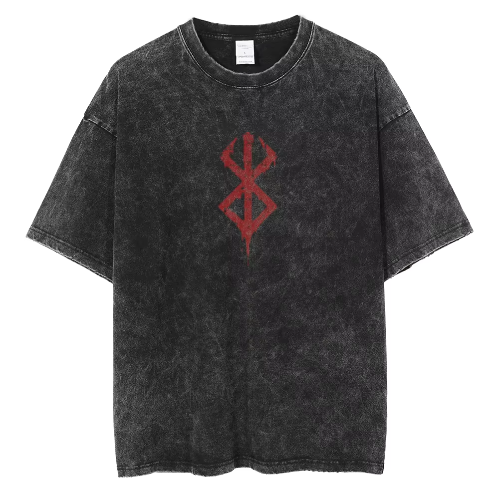 T-shirt pour Homme et Femme en Coton Délavé avec Logo Berserk Imprimé, Manga, Vintage, Harajuku