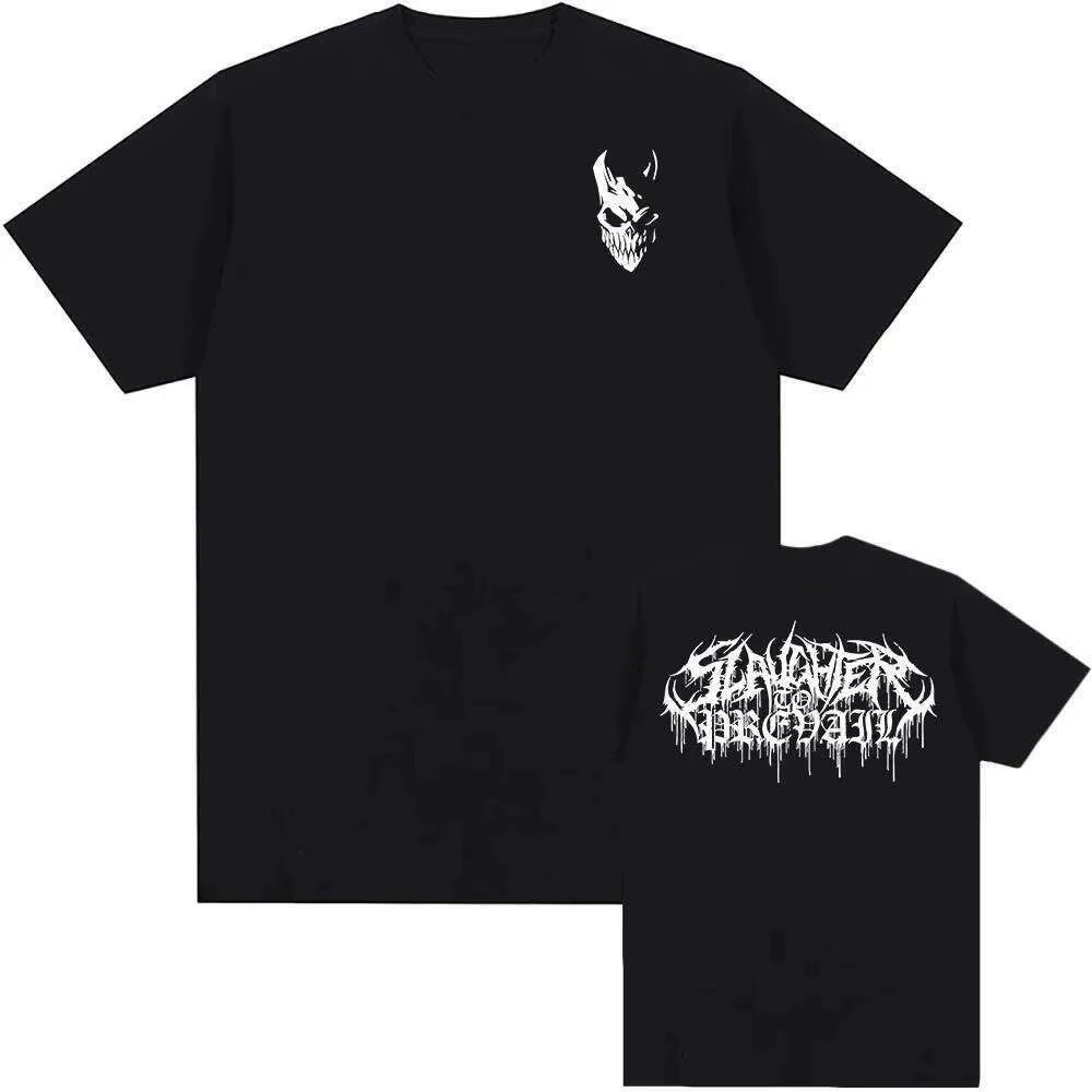 T-shirt graphique masque blanc Slaughter to Prevail Band Tee pour hommes et femmes, en coton, street