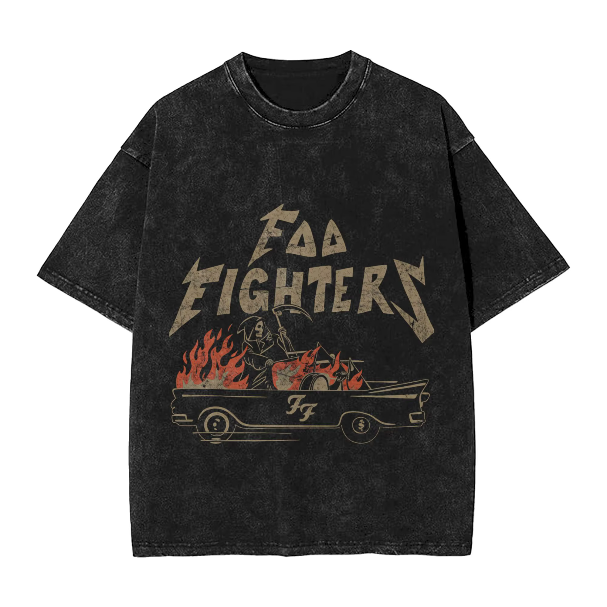 T-shirts vintage Foo Fighters pour hommes, col rond, 100% coton, t-shirt lavé, t-shirt à manches cou