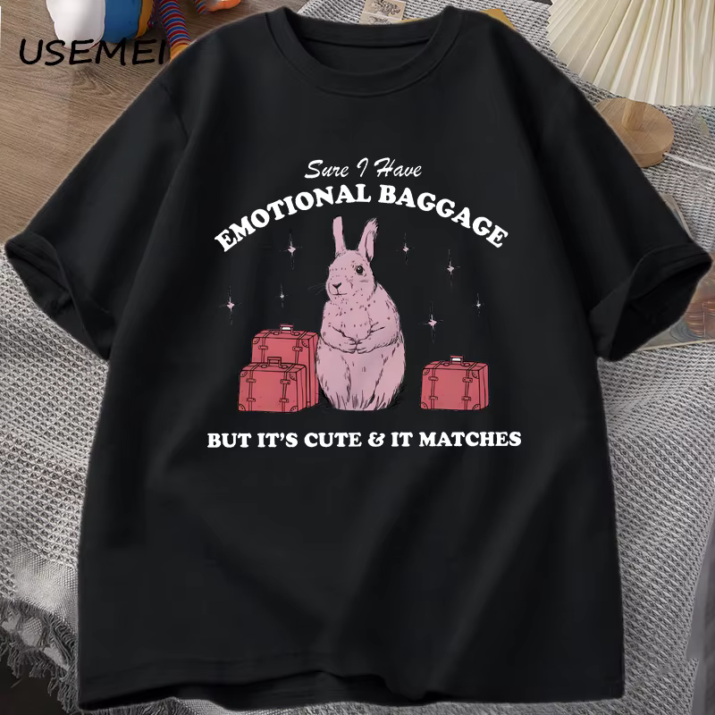 T-shirt manches courtes pour hommes et femmes, estival et humoristique, avec image de lapin