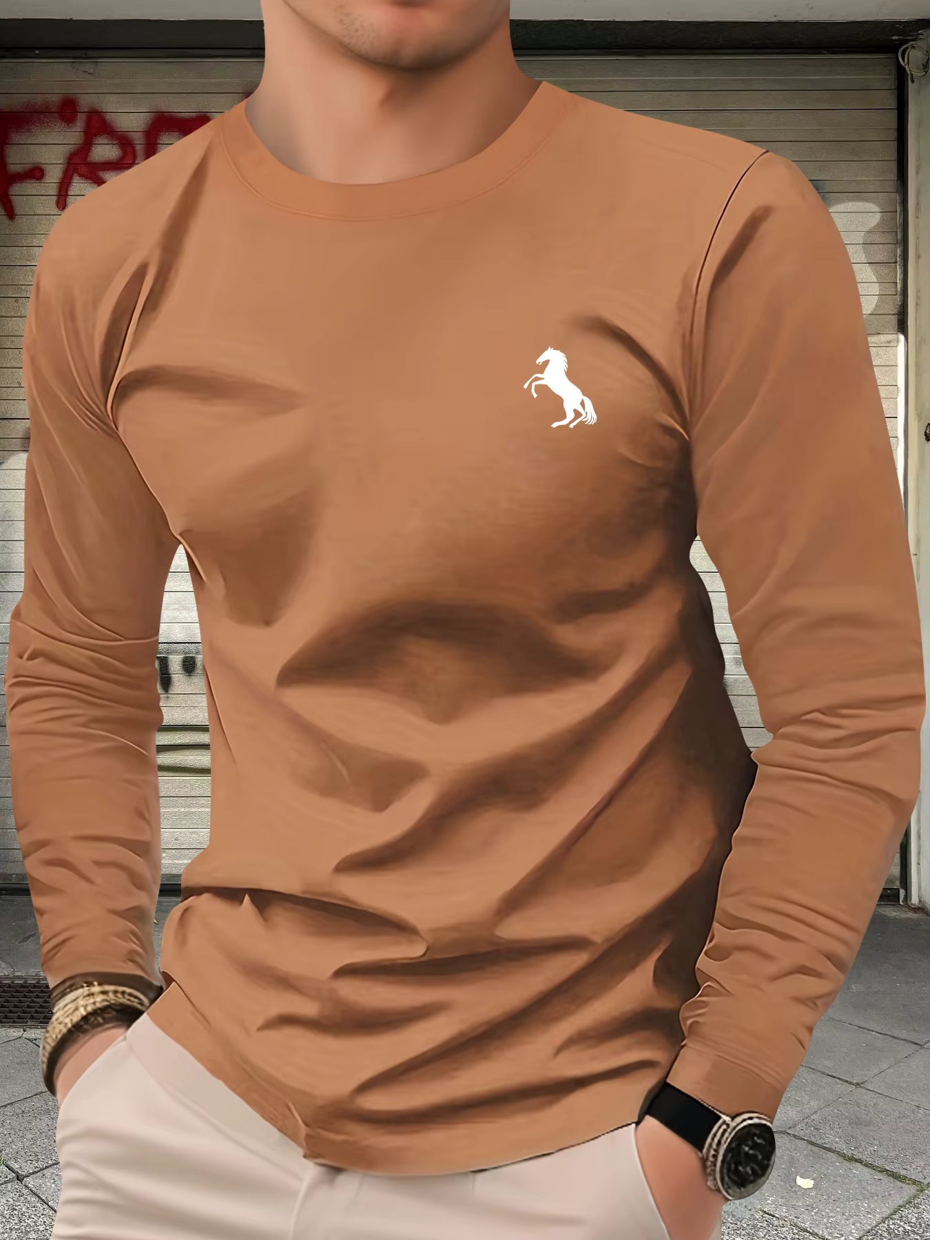 T-shirt à manches longues pour hommes, 100% pur coton, ample et confortable, décontracté, tendance,