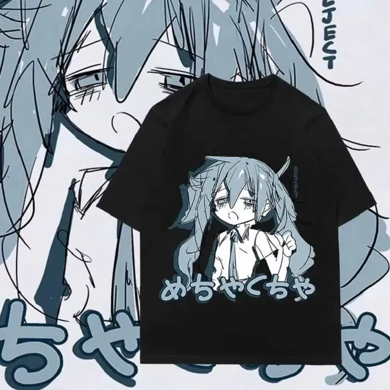 Japonais Y2K Anime Femmes T-shirt Coton Lâche Streetwear T-shirts Occasionnels Grande Taille à manch
