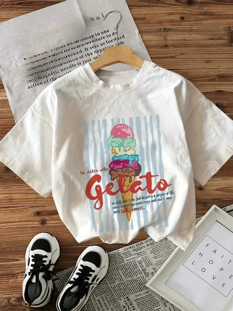 Sweet Life Ice Cream - T-shirt confortable à manches courtes et col rond avec imprimé de dessins ani
