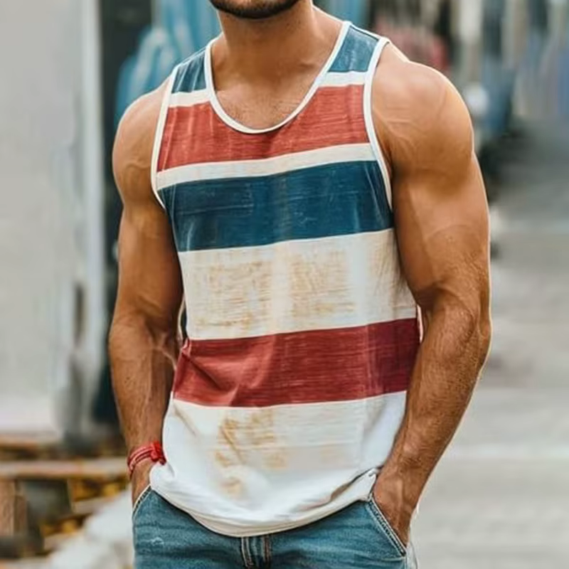 Débardeur Vintage rayé pour hommes, rétro, rue, décontracté, été, sans manches, imprimé 3D, gilet am