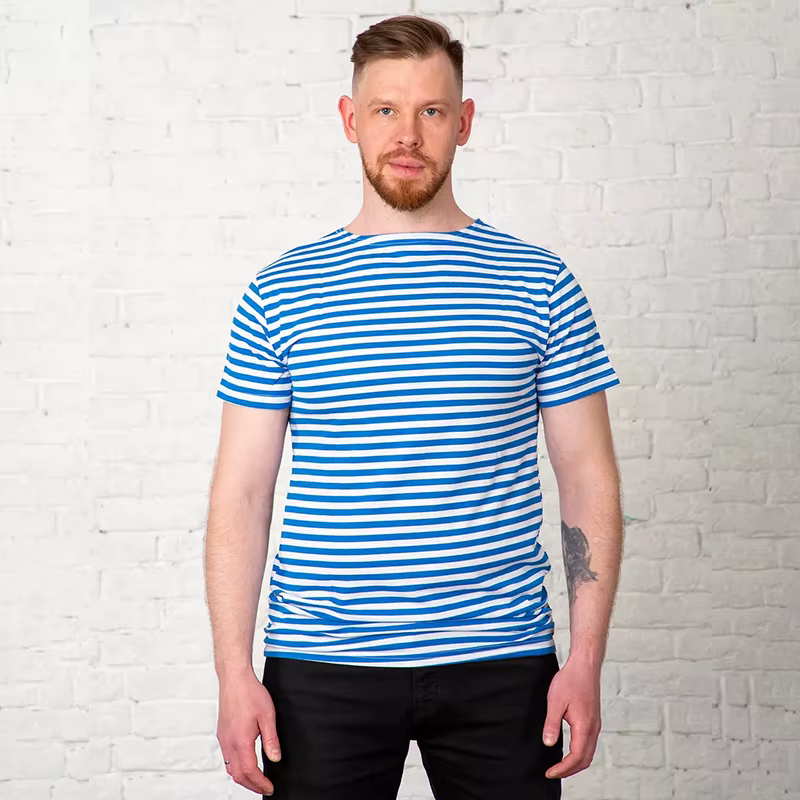T-shirt breton à manches courtes pour hommes, motif parachutiste russe, extensible, rayé, VDV Navy A