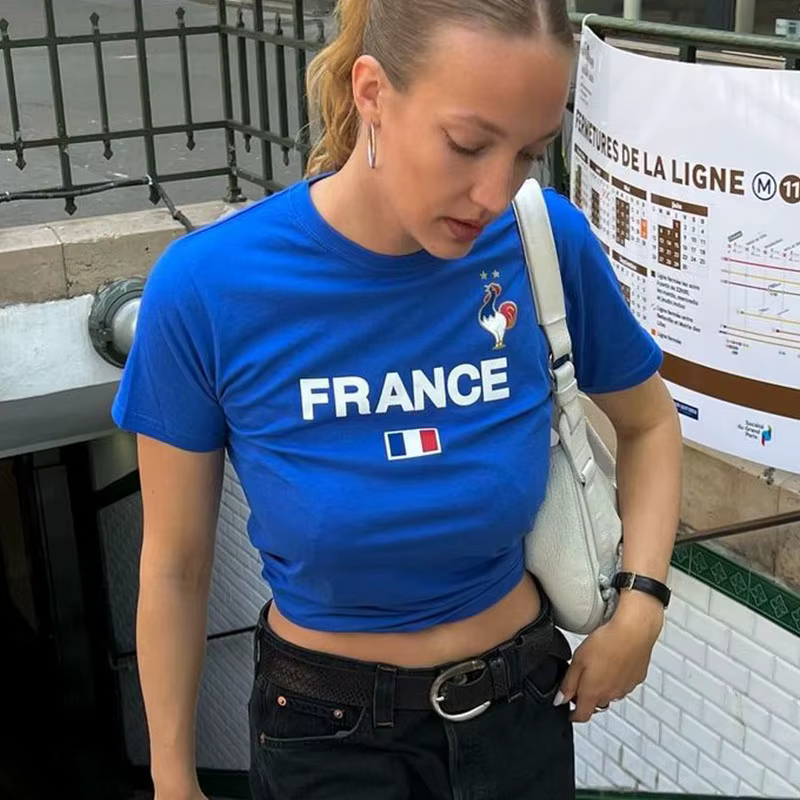 Y2K-T-shirt à Manches Courtes pour Femme, Haut Court Bleu, Streetwear, Gothique, Bébé, Vintage, Lett