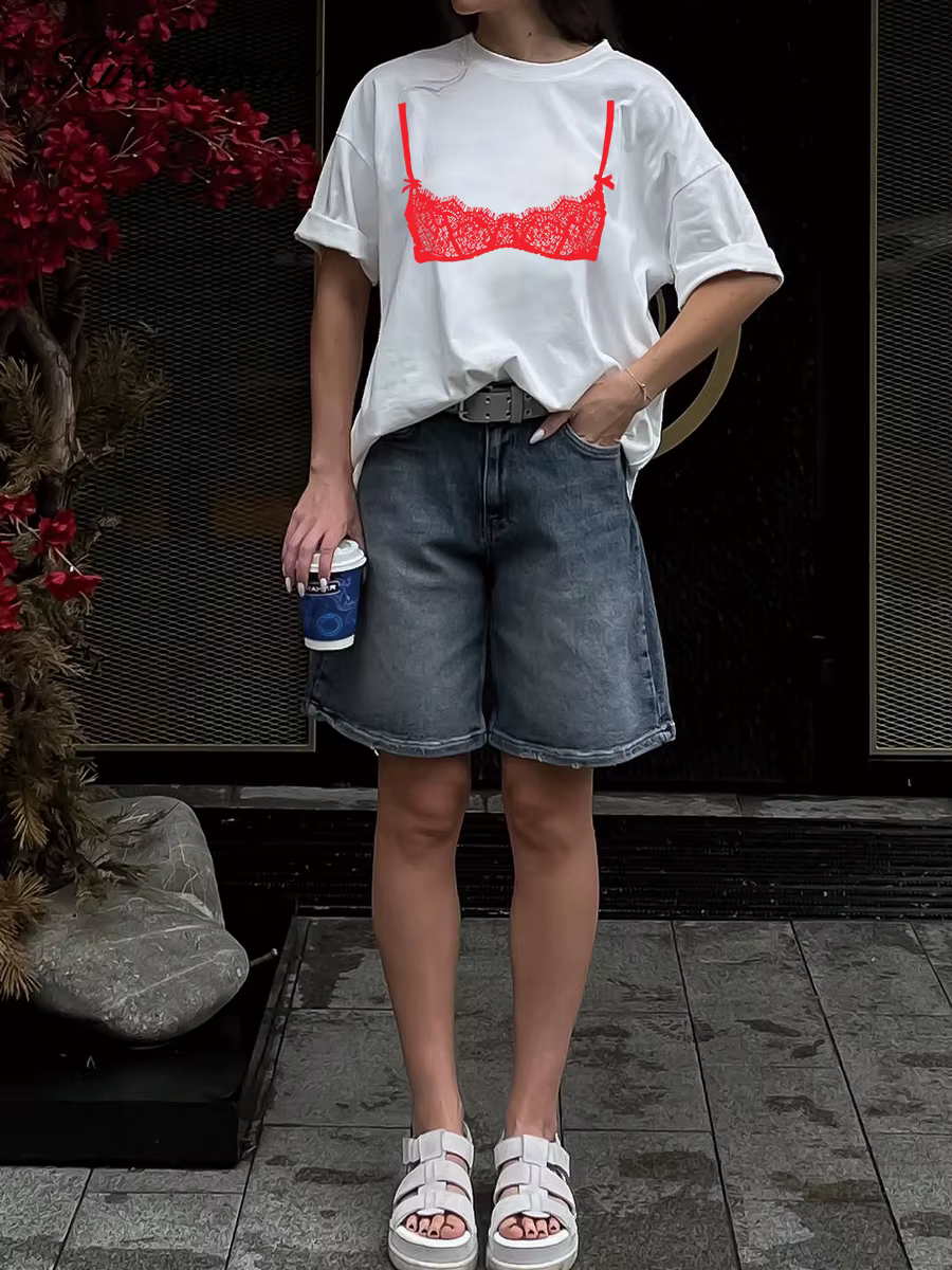 T-shirt Hirsionsan 100 % coton pour femme, nouvelle collection été 2026, coupe oversize, couleur uni