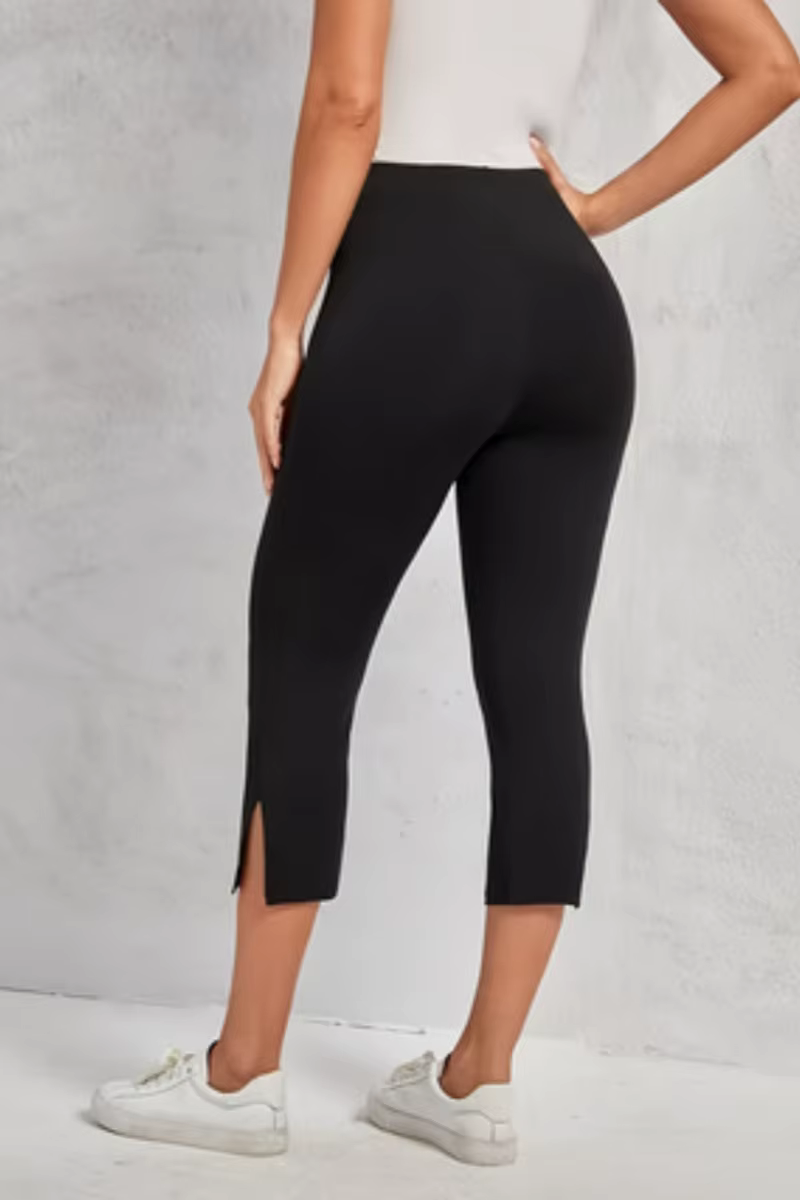 Pantalon noir taille haute fendu pour femmes, mode sept-huitième