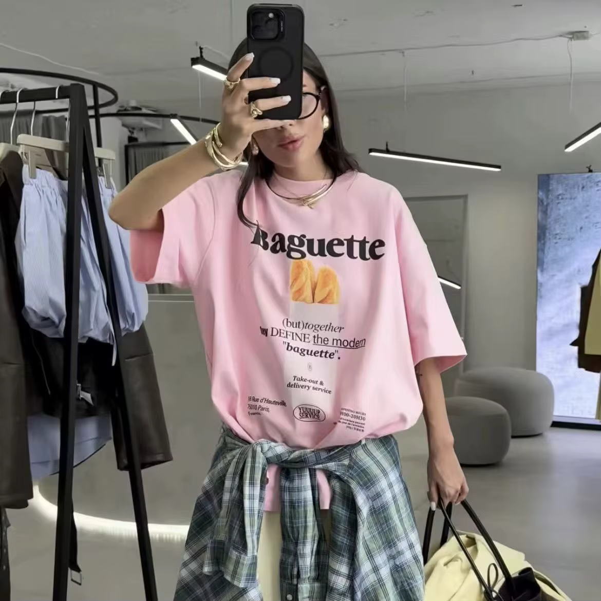 Nouveau rose pain imprimé graphique T-shirt femmes à manches courtes 100% coton surdimensionné T-shi