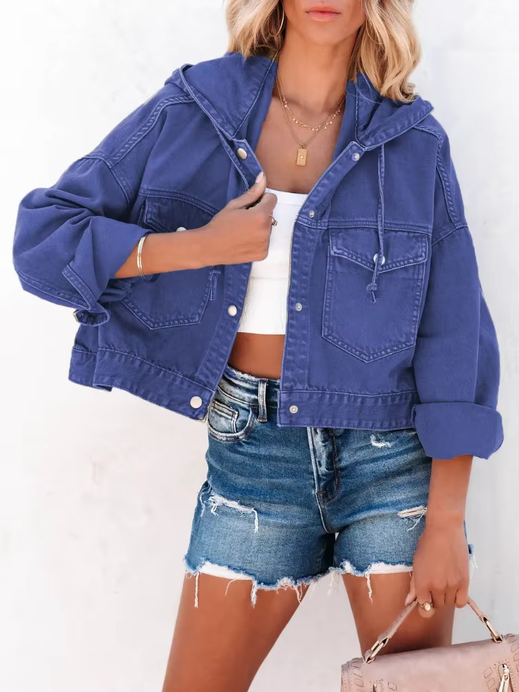 Veste en jean à capuche pour femme, haut à manches longues, jean vintage, vêtements décontractés, st