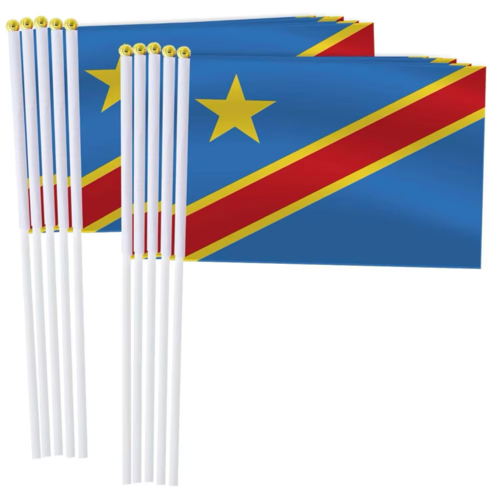 Bannière de la République démocratique du Congo, drapeau ondulé à la main, 14x21 cm, bannière de la