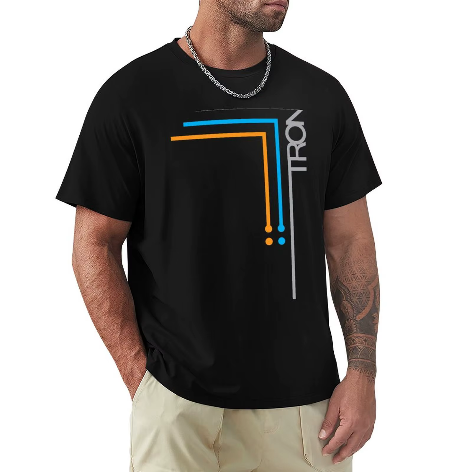 T-shirt manches courtes col rond homme, estival et de plage, en coton, avec Tron, 343