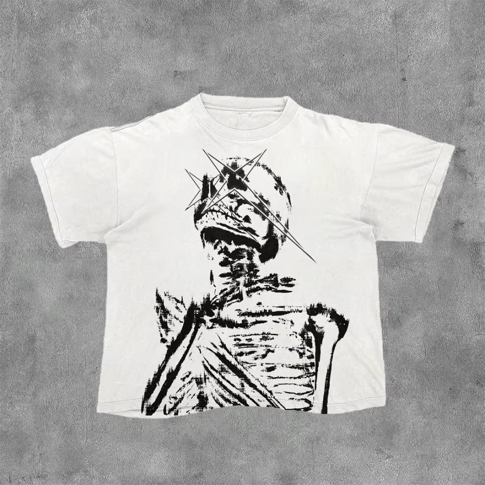 Vintage mille-pattes squelette graphique coton imprimé T-shirt hommes Y2K été manches courtes surdim