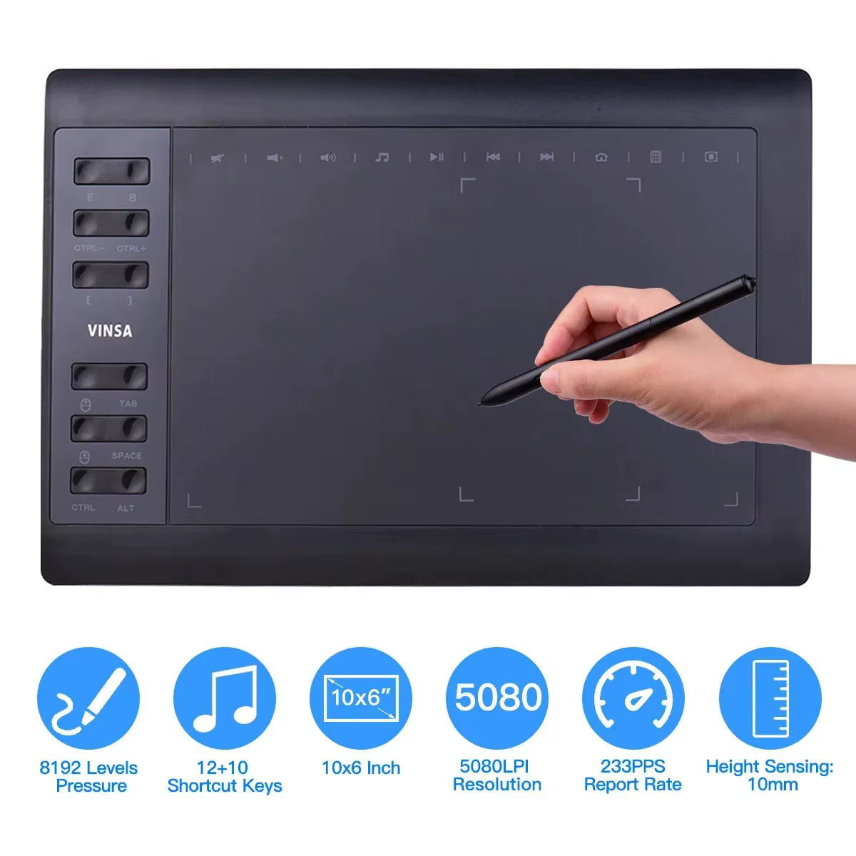 Tablette graphique professionnelle 10x6 pouces, 12 touches Express, pour Windows Mac, pour peinture,