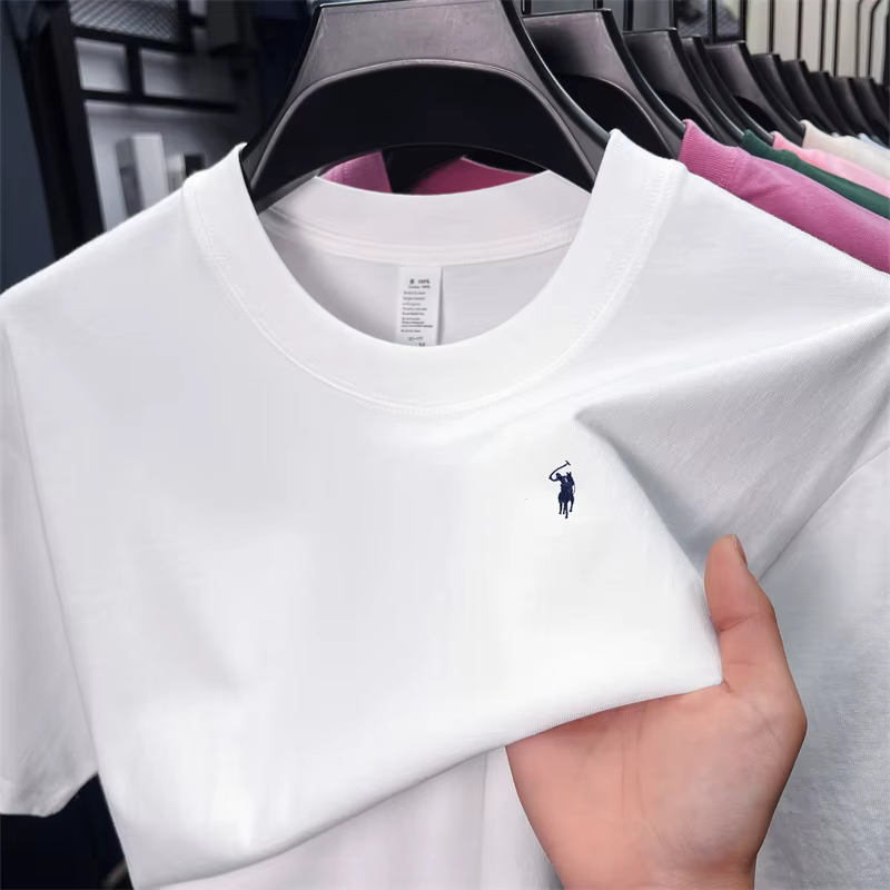 T-shirt à manches courtes en coton pour hommes, imprimé poney, à la mode, haut de gamme, confortable