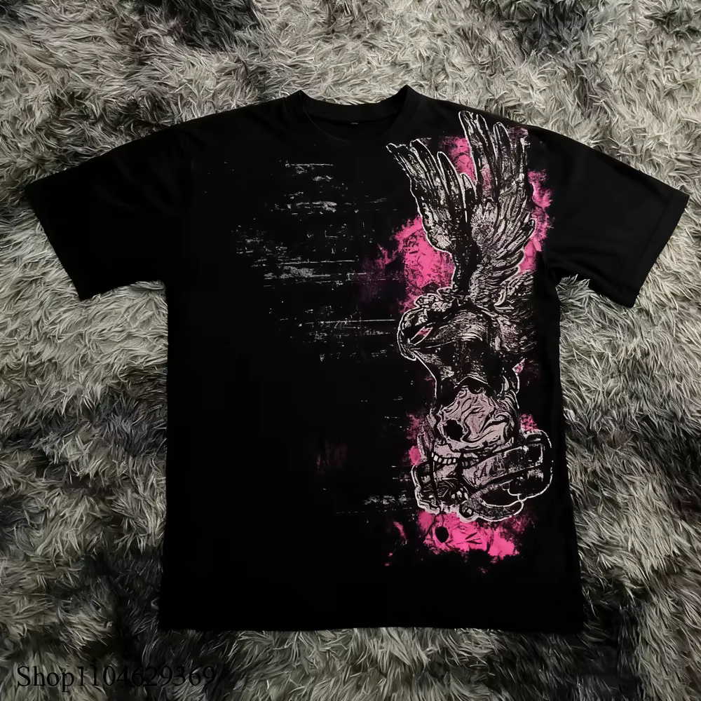 Classique Y2K Style gothique T-shirt imprimé surdimensionné T-shirt haute rue chemises gothique col