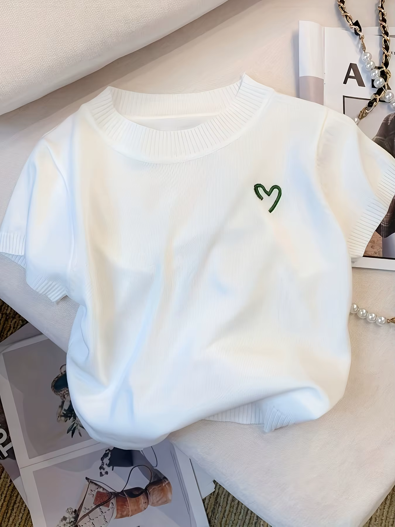 Nouveau rose doux solide col montant solide pull décontracté à manches courtes pull pour printemps e