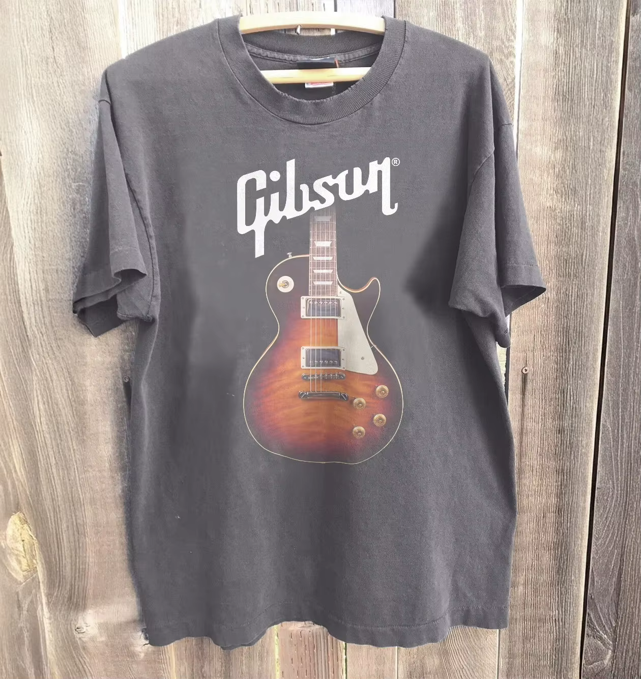 T-Shirt unisexe Gibson Tee Les Paul, avec image de guitare, couleur anthracite, Harajuku