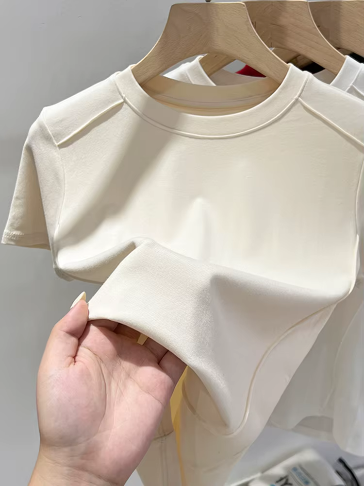 T-shirt blanc d'été AOSSVIAO 2026 en coton pour femme, à manches courtes, style étudiant, polyvalent
