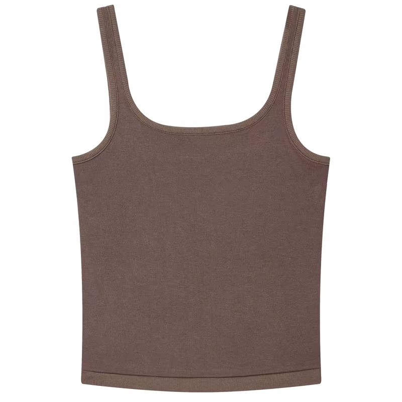 Débardeur marron élégant à col carré pour femme, corset court sexy sans manches et dos nu, collectio