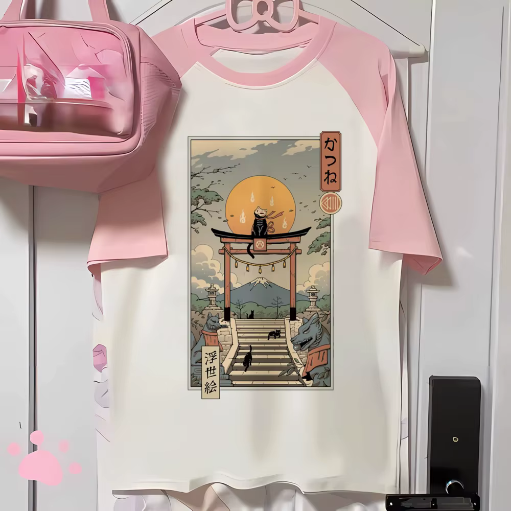 T-shirt à Manches Courtes pour Femme, Streetwear, Grunge Japonais, Esthétique Y2k, Harajuku, Dessin